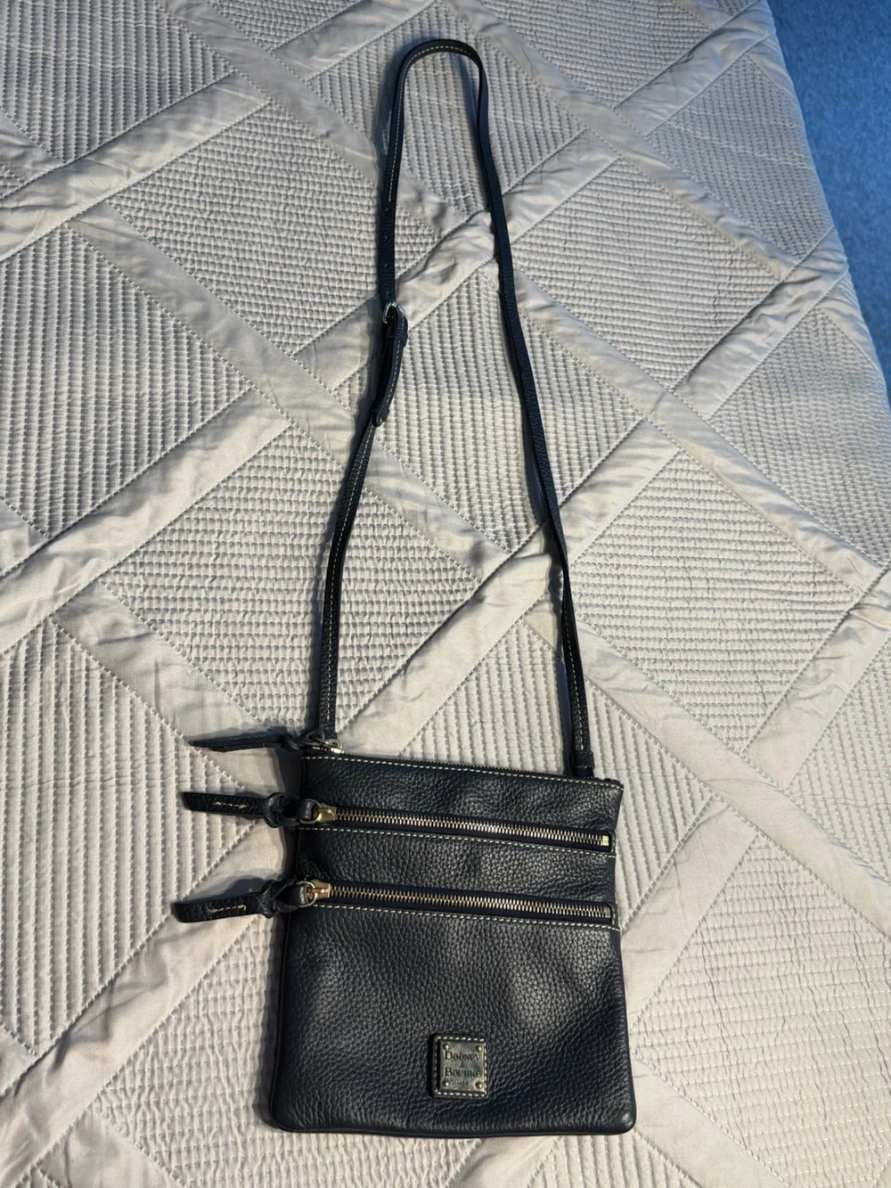 Dooney & Bourke Small Black Crossbody Bag - Classic Leather w/3 Zip Pockets